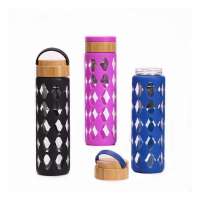 550ml Glass Water Bottle With Silicone Sleeve Borosilicate Sports Bamboo Tea Glass Bottles