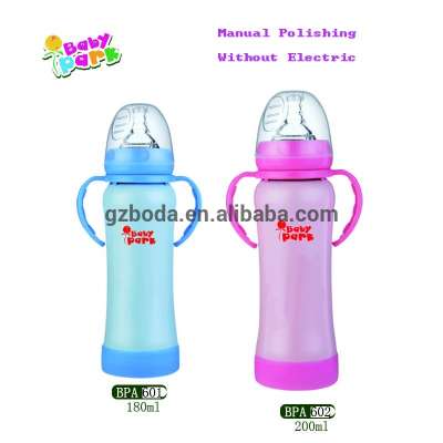 Heat preservation stainless steel baby feeding milk bottle with nipp, keep warm stainless steel feeding bottle with inner scale